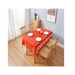 Christmas design for party multipurpose red joyous style polyester printed tablecloth waterproof  customized